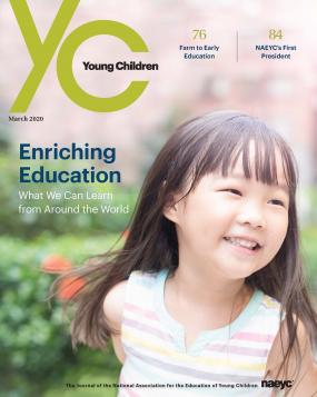 Cover of the March 2020 issue of Young Children, featuring a preschool girl smiling outside